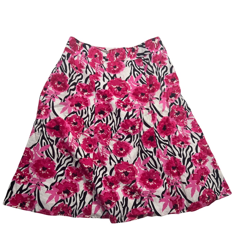 Cato Woman Pink Floral Zebra Print Linen Blend A-Line Midi Skirt Size 18/20W